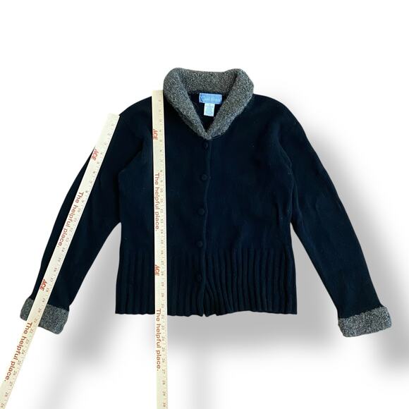 Ciel Bleu Collared Button Up Wool Cardigan Womens Size M Black Brown - Picture 3 of 6